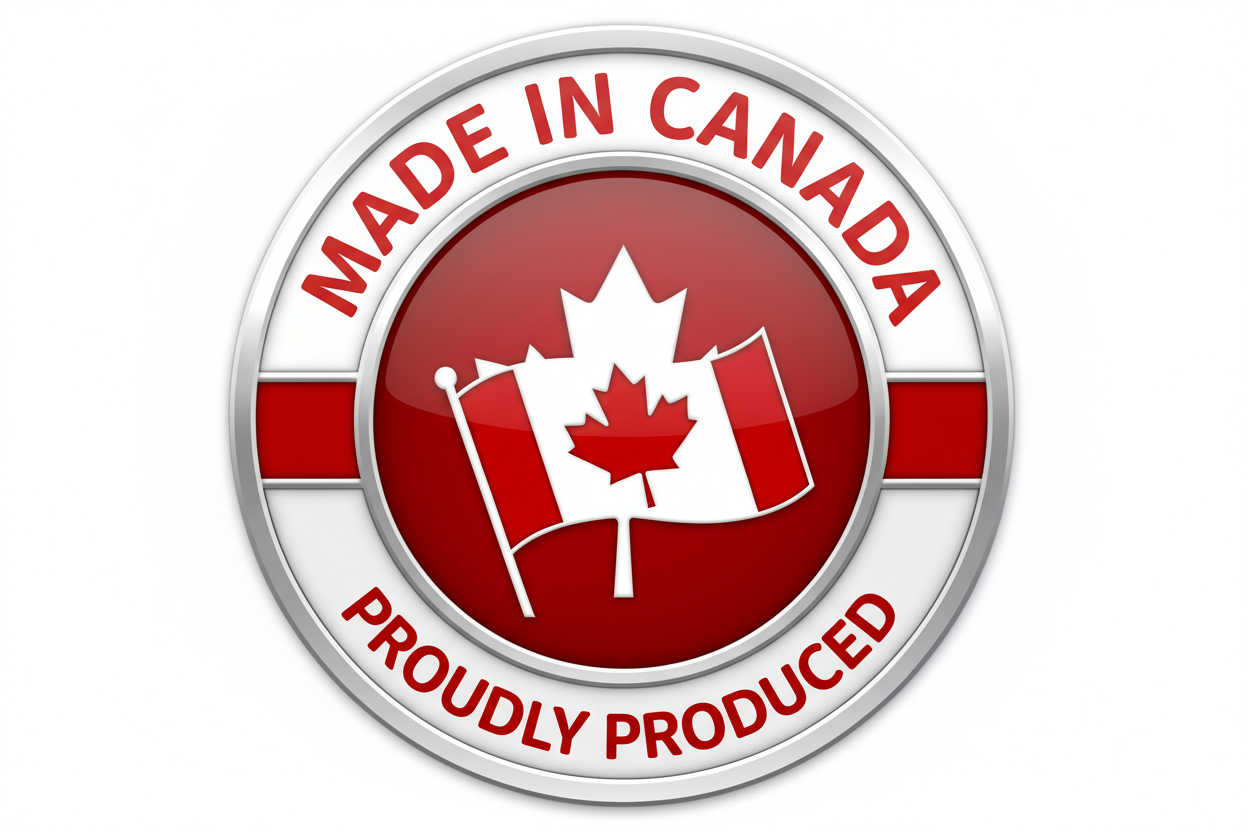 small round made in canada picture with a canadian flag